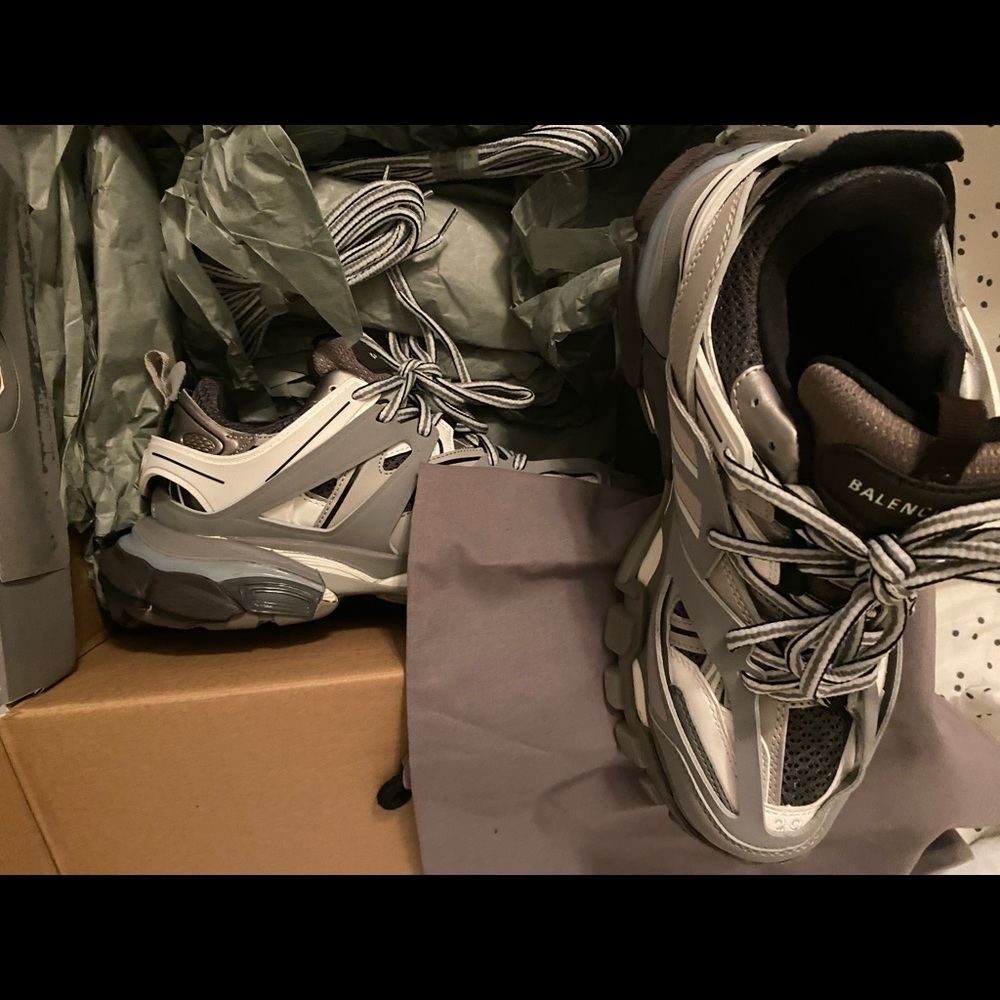 Grey, black and white Balenciaga track sneakers. Only worn once for about 3 hrs